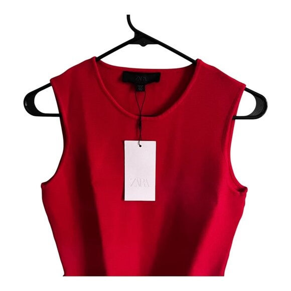 Zara Red Belted Knit Mini Dress – Sleeveless Crew Neck, Size Small NWT Holiday - Picture 7 of 11